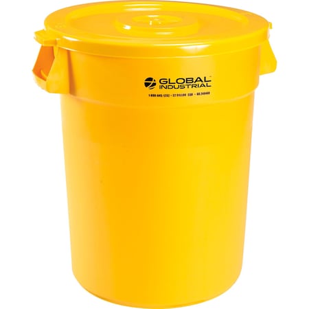 Global Industrial Plastic Trash Can with Lid, 32 Gallon Yellow 240460YLCL